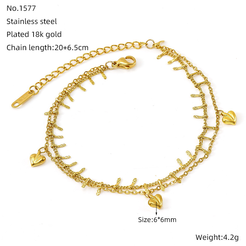 1 Piece Simple Series Classic Heart Stainless Steel  Gold Color Women's Chain Bracelets h5 